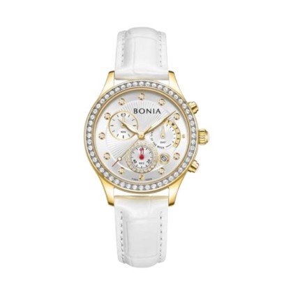 Bonia Contemporary BNB10889-2217S White Leather Strap Women Watch